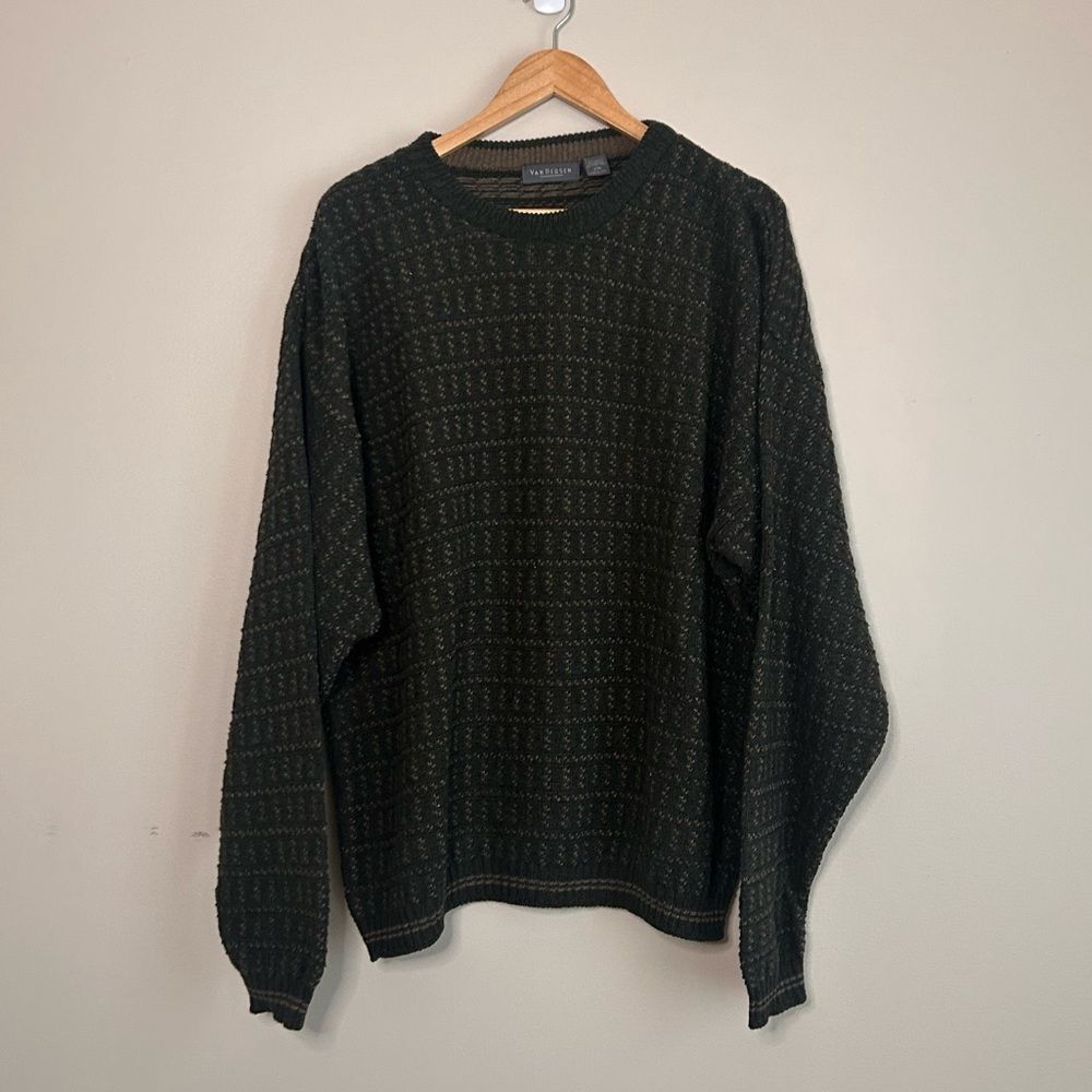 Van Heusen Black Neutral Nordic Pattern Crewneck Pullover Sweater Size XXL